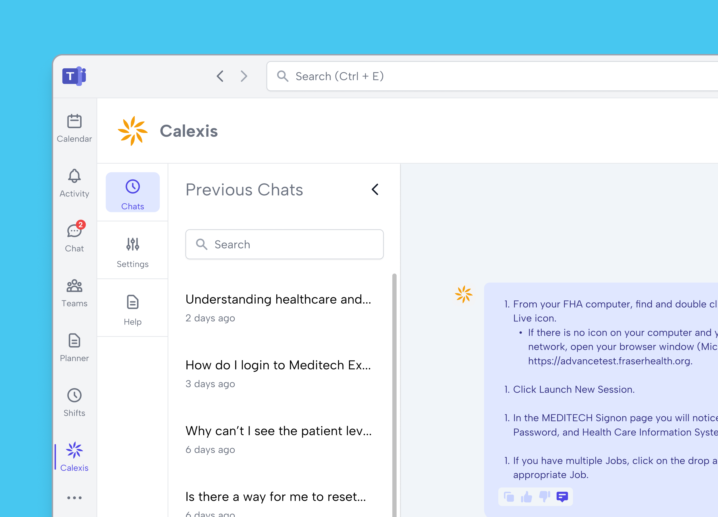 Calexis Chatbot Teams App